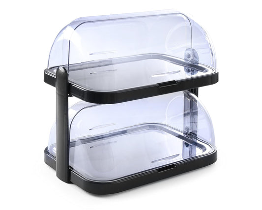HENDI Buffet vitrine, dubbel, 9 delig, met 4 koelelementen, 2 trays, transparante roldeksels, gekoelde display, buffet display, presentatie display, 440x320x(H)440mm, polystyreen, roestvast staal