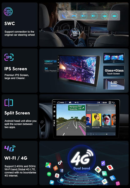 Android 12 2-DIN Autoradio – Multimedia Systeem – Navigatie Unit – Auto Radio – Touchscreen Headunit – 9 Inch IPS Scherm – Ingebouwde CarPlay en Android Auto