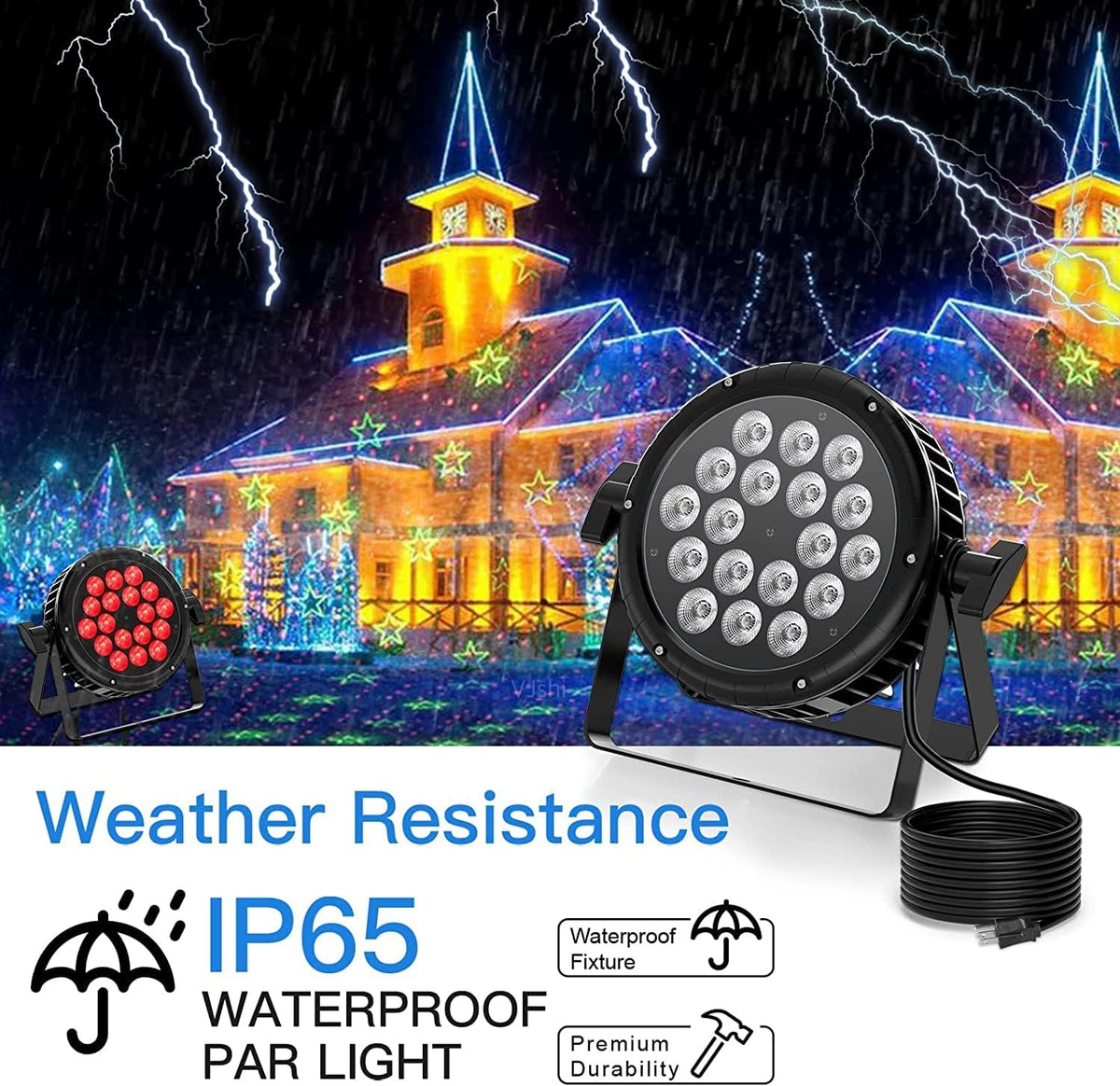 LED Par Disco Light, IP65 Waterproof, 18 RGBW LEDs, 7 Modes, DJ Light for Outdoor - QUORE