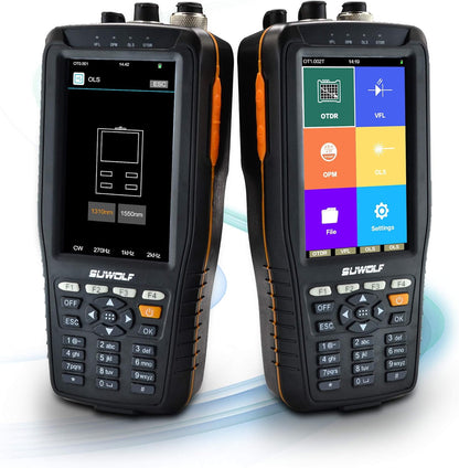 1310/1550nm 22/20dB handheld 4in1 mini OTDR + VFL+OPM+OLS 4 inch touchscreen 60 km glasvezel tester/glasvezel tester/optische tijdbereik-reflectometer met SC(APC) + FC(APC) + FC naar