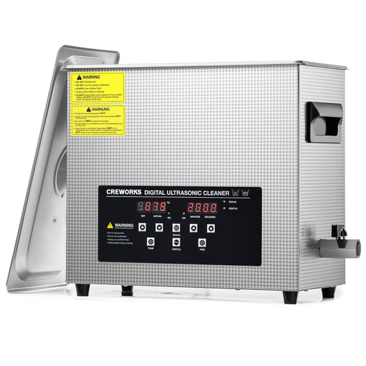 CREWORKS 6L Ultrasoon reinigingsapparaat met verwarming, professionele ultrasone reiniger met timer, roestvrij staal, voor tandprothesen, sieraden, brillen