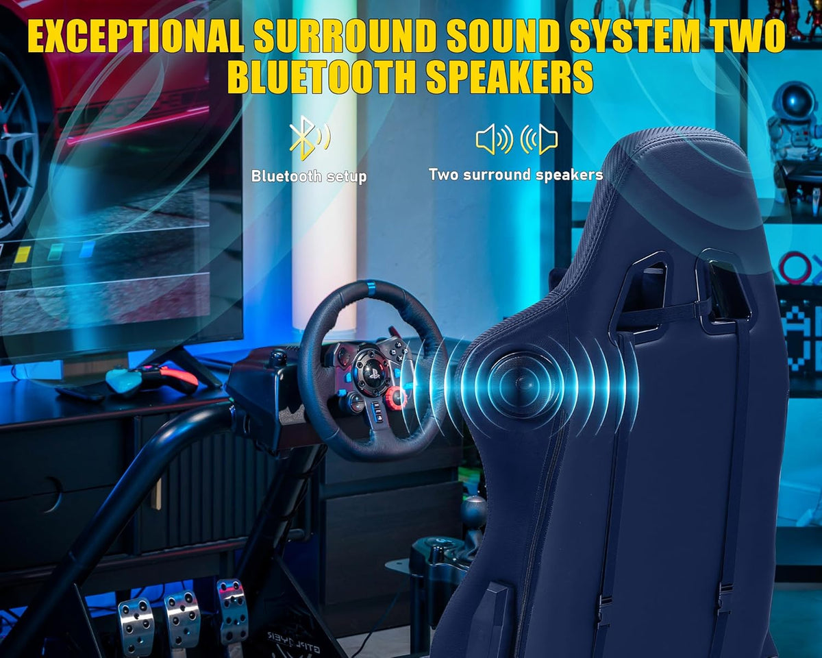 GTPLAYER Simulator Cockpit, SIM Racing Cockpit, racing simulator steering wheel stand with speakers, steering wheel and pedal rest - QUORE
