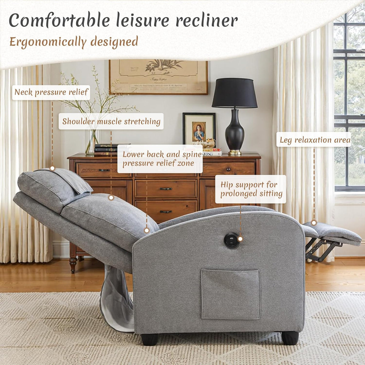 <font dir="auto" style="vertical-align: inherit;"><font dir="auto" style="vertical-align: inherit;">        Relaxation armchair, TV chair, leisure chair with USB and Type-C charging ports, adjustable backrest and footrest, single chair for living room, be