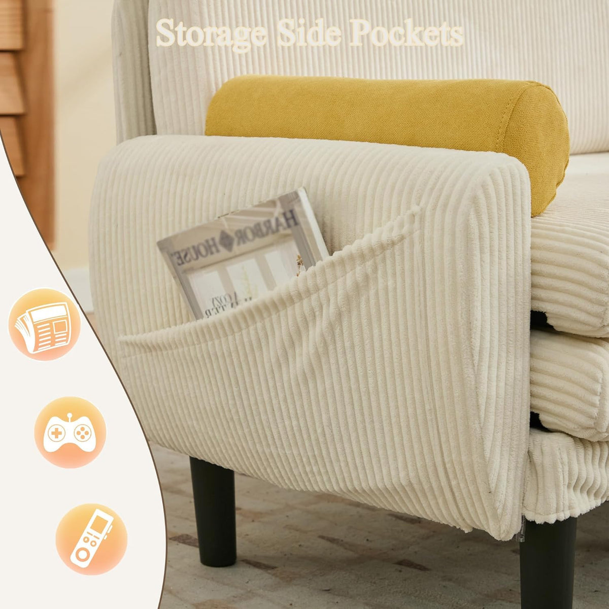 Corduroy Loveseat – 2-Zits Bank – Slaapbank – Fauteuil – Lounger – Verstelbare Rugleuning – Opbergruimte Onder Zitvlak