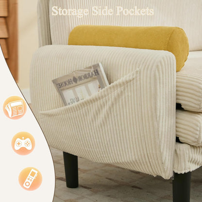 Corduroy Loveseat – 2-Zits Bank – Slaapbank – Fauteuil – Lounger – Verstelbare Rugleuning – Opbergruimte Onder Zitvlak