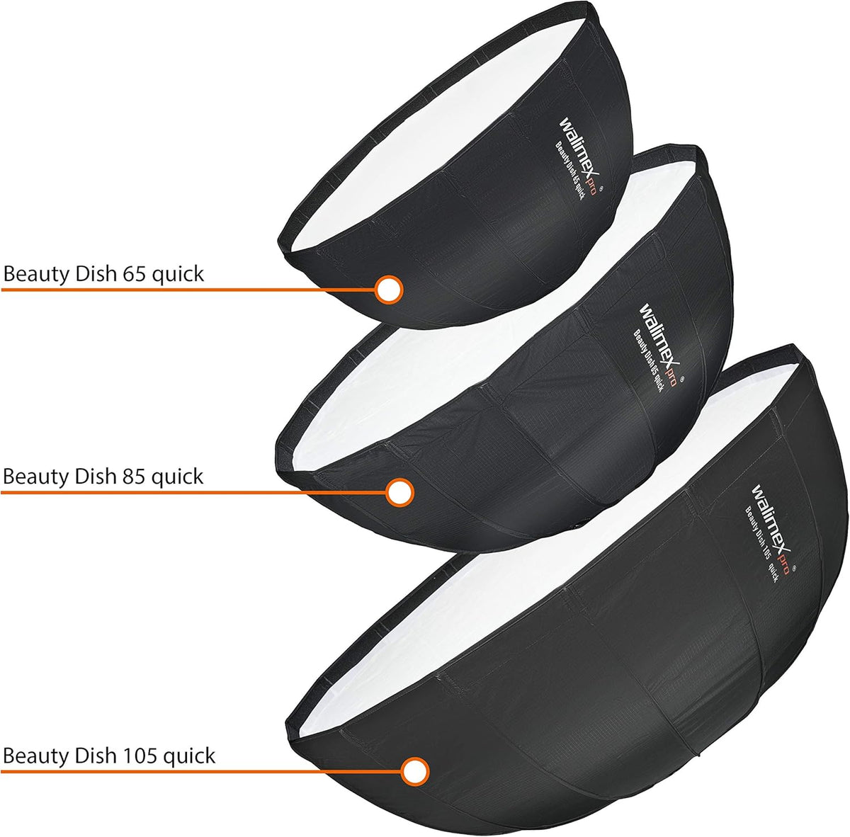 Walimex pro Studio Line Beauty Dish Softbox QA105 – Beauty Dish lichtvormer, 105 cm Ø, 46 cm diep, opvouwbaar, met rooster, binnen- en buitendiffuser, voor Speedlite opsteekflits, studioflits, 22456