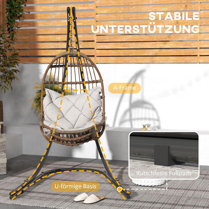 Outsunny Gestell für Hängesessel in C-Form Metall Ständer mit Sockel für Hängesitz Hängestuhl, Hängeschaukel Hängemattengestell bis 150 kg, Hängestuhlgestell für Indoor Outdoor Balcony, Terrasse - QUORE