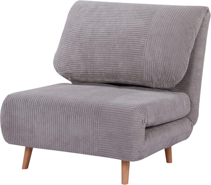 HOMCOM 2-in-1 Sofa Bed, Armchair Bed, Adjustable Folding Mattress Guest Bed, Corduroy Chaise Lounge, for Bedrooms, Living Rooms, Light Grey 82 x 89 x 83 cm - QUORE
