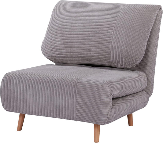 HOMCOM 2-in-1 Sofa Bed, Armchair Bed, Adjustable Folding Mattress Guest Bed, Corduroy Chaise Lounge, for Bedrooms, Living Rooms, Light Grey 82 x 89 x 83 cm - QUORE
