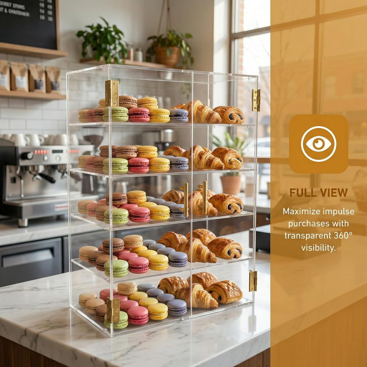 5-laags bakkerij vitrine met elastische automatische deur, 19,5 "x 24,7" x 10,3" acryl helder gebak vitrinekast aanrecht vitrine voedseldoos voor brood dessert koekjes bakken