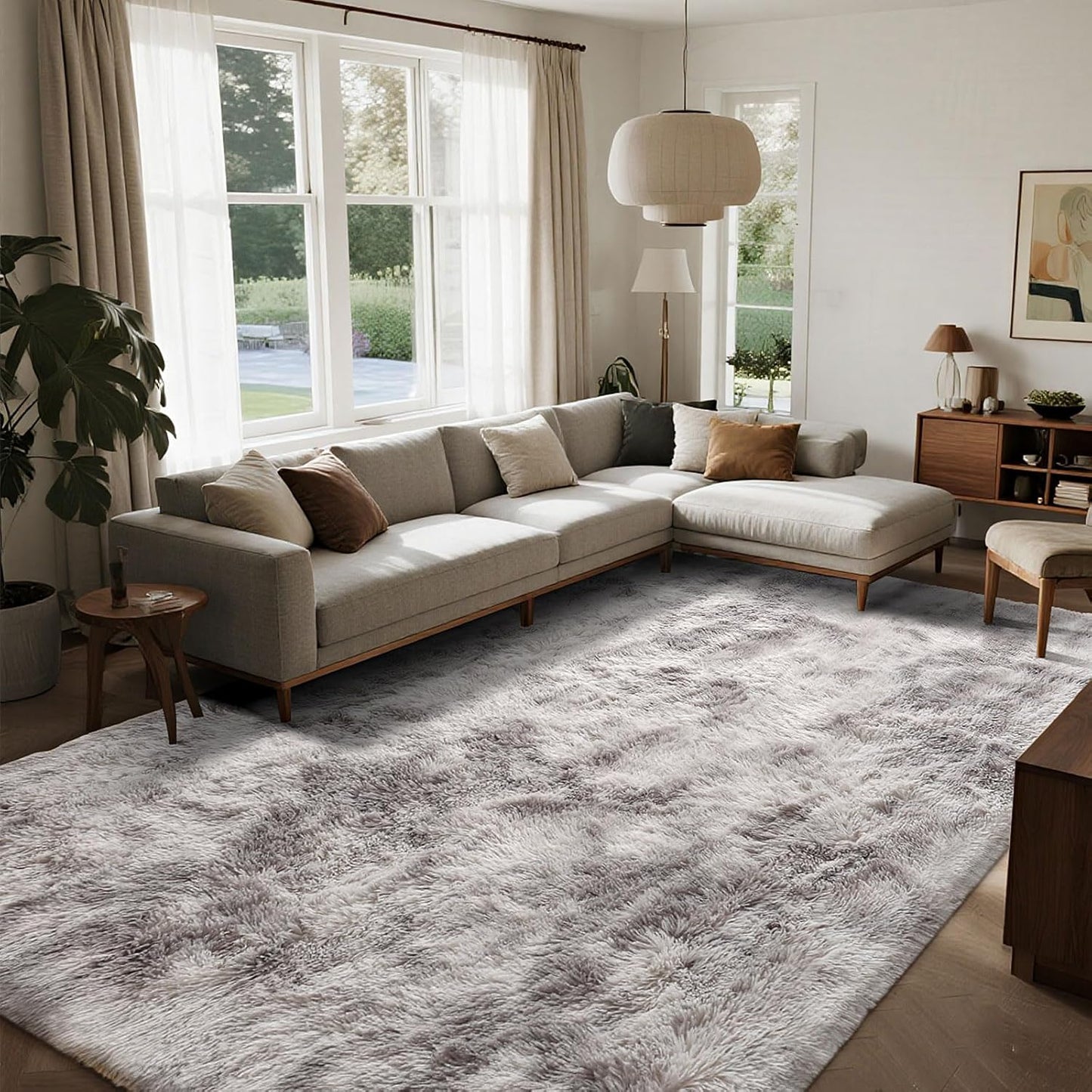 Tapijten voor de woonkamer, pluizig vloerkleed voor slaapkamer, babykamer en slaapzaal, zacht antislip, groot, modern shaggy tapijt voor binnen (grijs-wit, 250 x 300 cm)