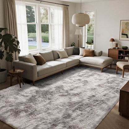 Tapijten voor de woonkamer, pluizig vloerkleed voor slaapkamer, babykamer en slaapzaal, zacht antislip, groot, modern shaggy tapijt voor binnen (grijs-wit, 250 x 300 cm)
