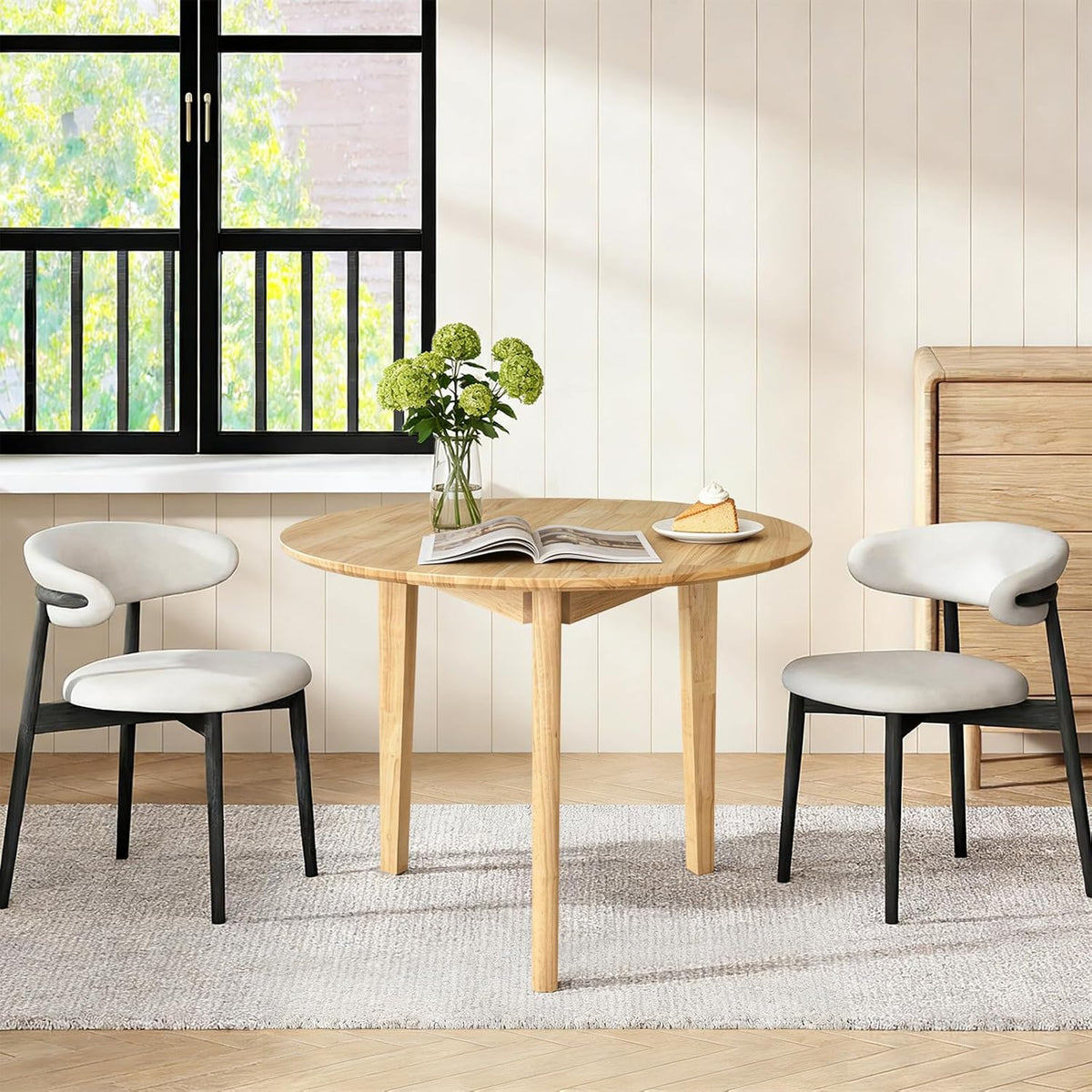 QLLY Ronde Eettafel Massief Houten Eettafel, Keukentafel Houten Tafel, Platte Poten (Natuurlijk, 80cm / 31.49")