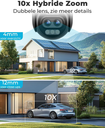 4K WiFi Beveiligingscamera Buiten – Bewakingscamera – IP Camera – CCTV Camera – Dubbele Lens Buitencamera – 10X Hybride Zoom – 2,4/5GHz Dual-Band WiFi En PoE