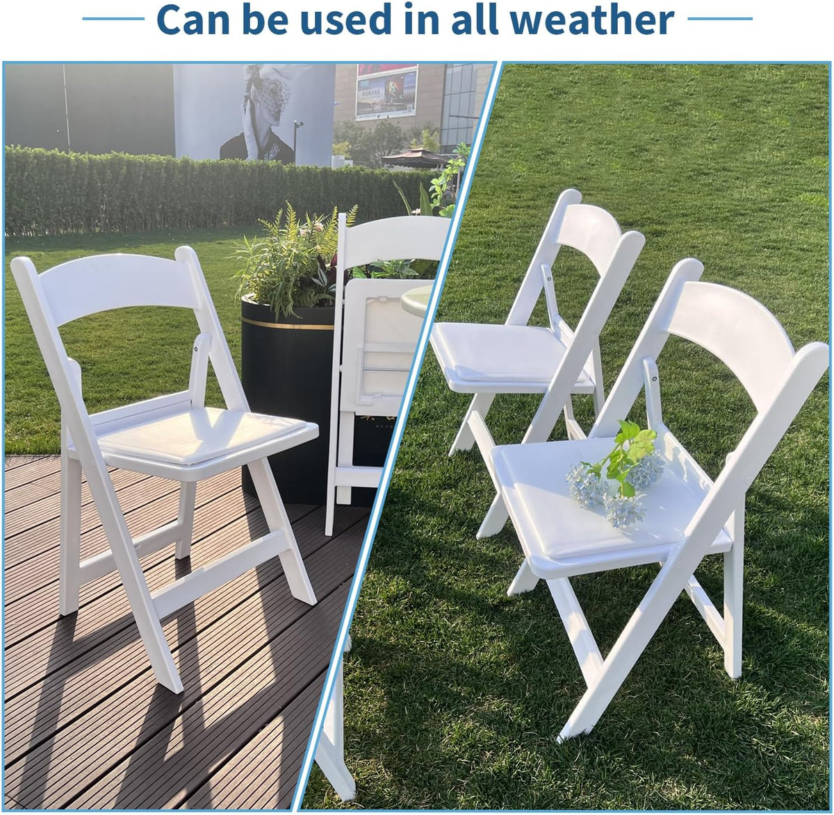 KAIHAOWIN Hars klapstoelen, 4-pack opvouwbare stoel met vinyl gevoerde zitting binnen buiten voor evenementen feest bruiloft - wit