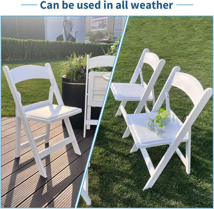 KAIHAOWIN Hars klapstoelen, 4-pack opvouwbare stoel met vinyl gevoerde zitting binnen buiten voor evenementen feest bruiloft - wit
