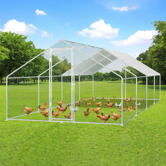 XXL Kippenhok – Kippenren – Kippenhok Met Gaas – Konijnenhok – Dierenhok – Stevig Gegalvaniseerd Stalen Frame – Waterdicht UV-bestendig PE Dak