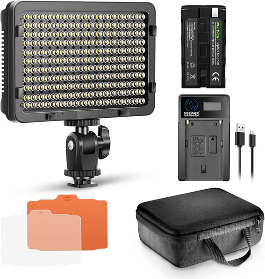 176 LED-Videolamp – Videolicht – LED-Paneel – Daglichtlamp – Fotolamp – Dimbaar 10-100% – Inclusief 2200 mAh Li-Ion Batterij