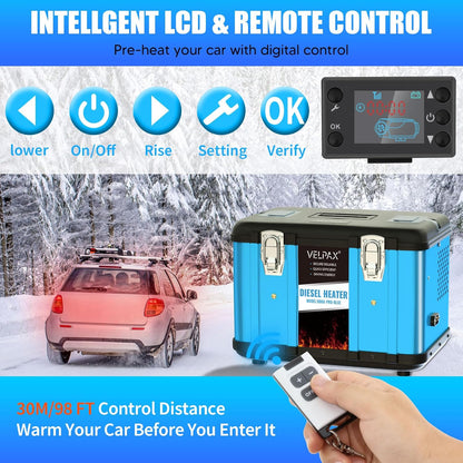 Dieselverwarming 12 V – Standverwarming – Busverwarming – Vrachtwagenverwarming – Staande Verwarming – 8 kW Vermogen – Laag Brandstofverbruik 0,16-0,62 l/u – LCD-Display & Afstandsbediening