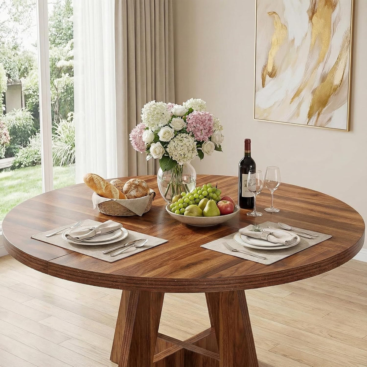 Lailang 120cm Eettafel, Modern Eetkamertafel, Houten Eettafel, Dining Table For 4, Kitchen Dining Table, 120 x 120 x 75 cm, Rustic Brown