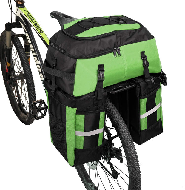3-in-1 Fietstas - Fietstassen - Dubbele Fietstas - Multifunctioneel Bagagedragertas - Scheurvast - Grote Bagagetassen - met Regenhoes - 70L - Nylon - Groen