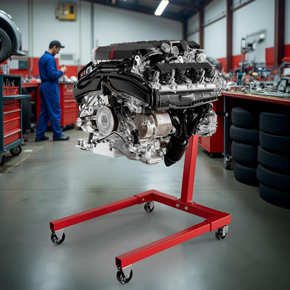 Wiltec motorbloksteun tot 570 kg, stalen motorstandaard voor het tillen van automotoren, motorsteun met wielen voor reparaties en onderhoud