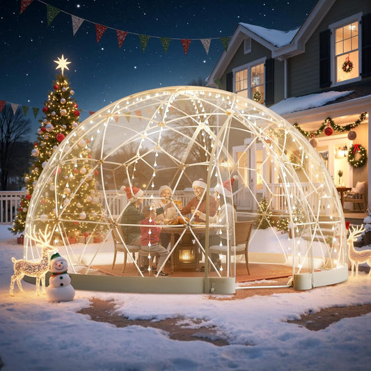 VEVOR Tuinkoepeltent, 2,9 x 1,7 m outdoor doorzichtige bubbeltent voor 2-4 personen, weerbestendige geodetische koepelkas met raam, PVC iglotenten voor achtertuin, patio, camping, feest, bruiloft