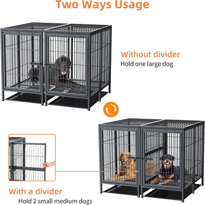 BingoPaw Heavy Duty hondenkrat: 132 cm extra grote enorme metalen huisdierenkooi met afneembaar scheidingspaneel - Indoor Hogere Binnenruimte Doggy box Kennel met twee deuren en trays voor kleine,