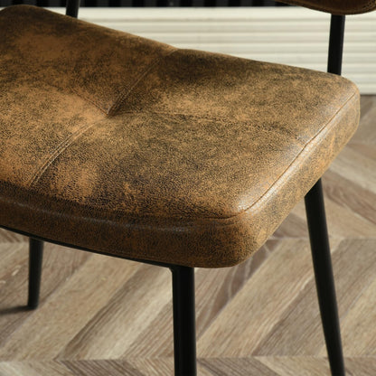 MEUBLE COSY Eetkamerstoelen, set van 2 keukenstoel, retro, met rugleuning, gevoerd, van suède, metalen poten, voor keuken, woonkamer, slaapkamer, bruin, 45x54x82cm