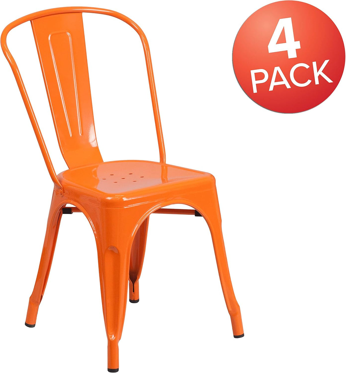 Flash Furniture Stapelbare stoel van metaal, voor binnen en buiten, kunststof, rubber, oranje, 4 stuks