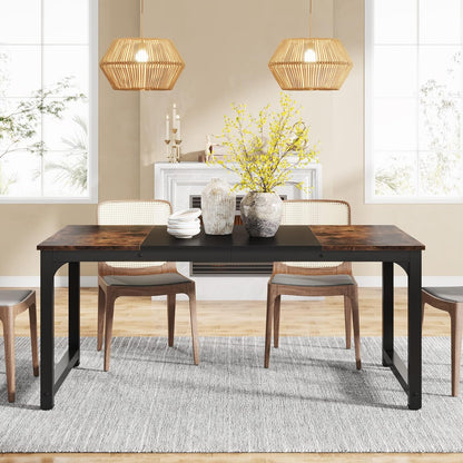 Tribesigns Dining Table 160x80cm for 4-6 People, Rectangular Industrial Kitchen Table with Robust Metal Legs, Large Dining Room Table for Kitchen and Living Room (Rustic Brown) - QUORE