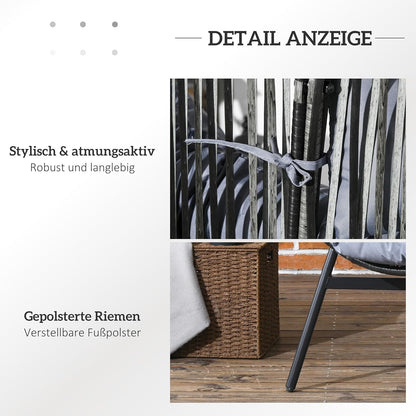 Outsunny Rattansessel, Rattan Korbsessel mit dickem Sitzkissen, Gartensessel in Eiform, 120 kg load bar, für Terrasse, Garten, Grau