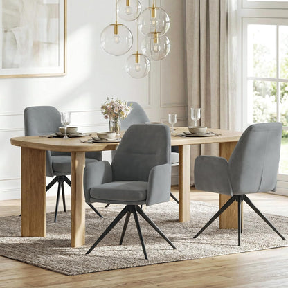 1 Draaibare Eetkamerstoel 360°met Armleuningen van Fluweel, Hoge Rugleuning en Dikke Gevulde Zitting, Voor Eetkamer, Keuken of Woonkamer, Lichtgrijs