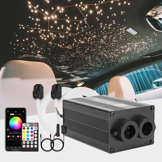 CHINLY Car Use Bluetooth Glasvezel 12W LED RGBW Fiber Optic Star Ceiling Light, App/Remote Music Mode Sound Sensor Headliner Light Kit (135pcs*0.75mm+10pcs*1.0mm+3pcs*1.5mm)