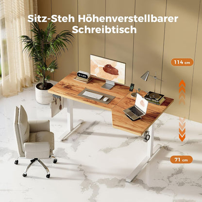 Agilestic Elektrisch sta-bureau 150 cm in L-vorm, in hoogte verstelbaar om thuis staand of zittend te werken, ergonomisch computerbureau, lichtbruin