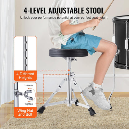 Kinderdrumset – Drumstel Kinderen – Drumset Kinderen – Kinder Drumstel – Junior Drumset – 5-Delig Zwart – Populierenhouten Klankkast – Verstelbare Drumkruk Met 4 Standen