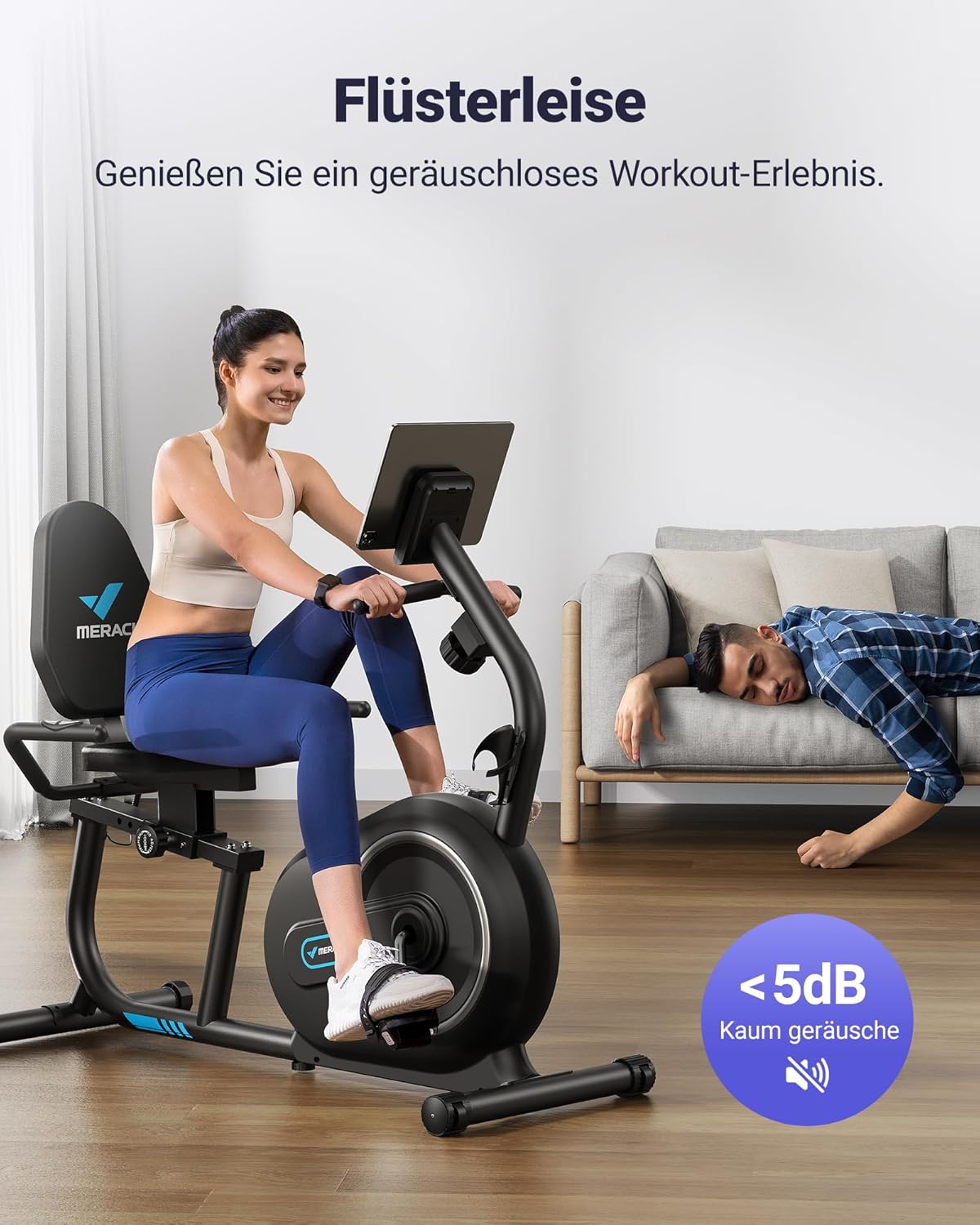 MERACH Ligergometer voor thuis met 8 verstelbare weerstandsniveaus, smart bluetooth, exclusieve app-connectiviteit, lcd-display, hartslagsensoren en verstelbare rugleuning