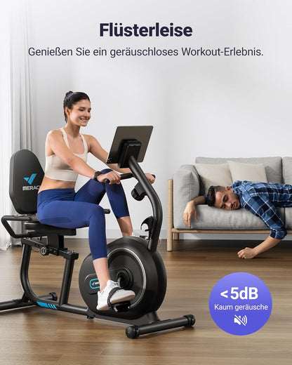 MERACH Ligergometer voor thuis met 8 verstelbare weerstandsniveaus, smart bluetooth, exclusieve app-connectiviteit, lcd-display, hartslagsensoren en verstelbare rugleuning