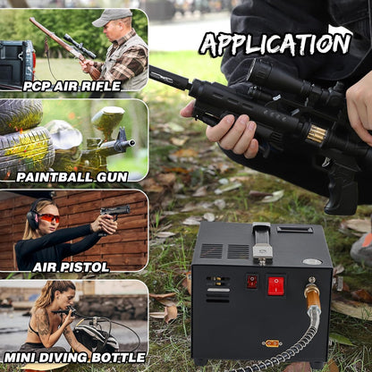 Mxmoonant Draagbare PCP-compressor, 4500 psi/30 Mpa/300 bar, geschikt voor Airsoft, paintballtanks (220 V AC of 12 V autobatterij)