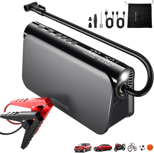 Draagbare Startbooster – Jump Starter – Accubooster – Starthulp – Noodstarter – Met 150 PSI Compressor – 16000mAh 65W Powerbank