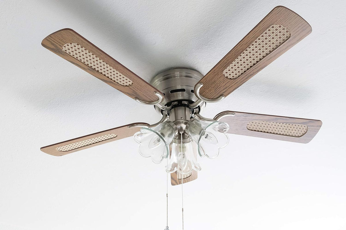 Pepeo 105620191 Kisa Deluxe plafondventilator 105 cm geborsteld nikkelvleugel eiken/walnoot inclusief verlichting en trekschakelaar