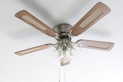 Pepeo 105620191 Kisa Deluxe plafondventilator 105 cm geborsteld nikkelvleugel eiken/walnoot inclusief verlichting en trekschakelaar