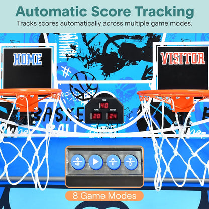 SereneLife Arcade Basketball Game Basketball Vending Machine- Heavy Folding Double Hoop with Electronic Scoreboard- Playtime Clock- Blue - QUORE