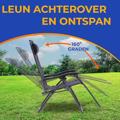 Serenelife Sun Lounger, Set of 2 Sun Loungers - Adjustable Garden Loungers with Side Table, 2 Cup Holders and Removable Cushions - Foldable and Portable Lounge Chairs for Terrace, Garden, Beach - Grey - QUORE