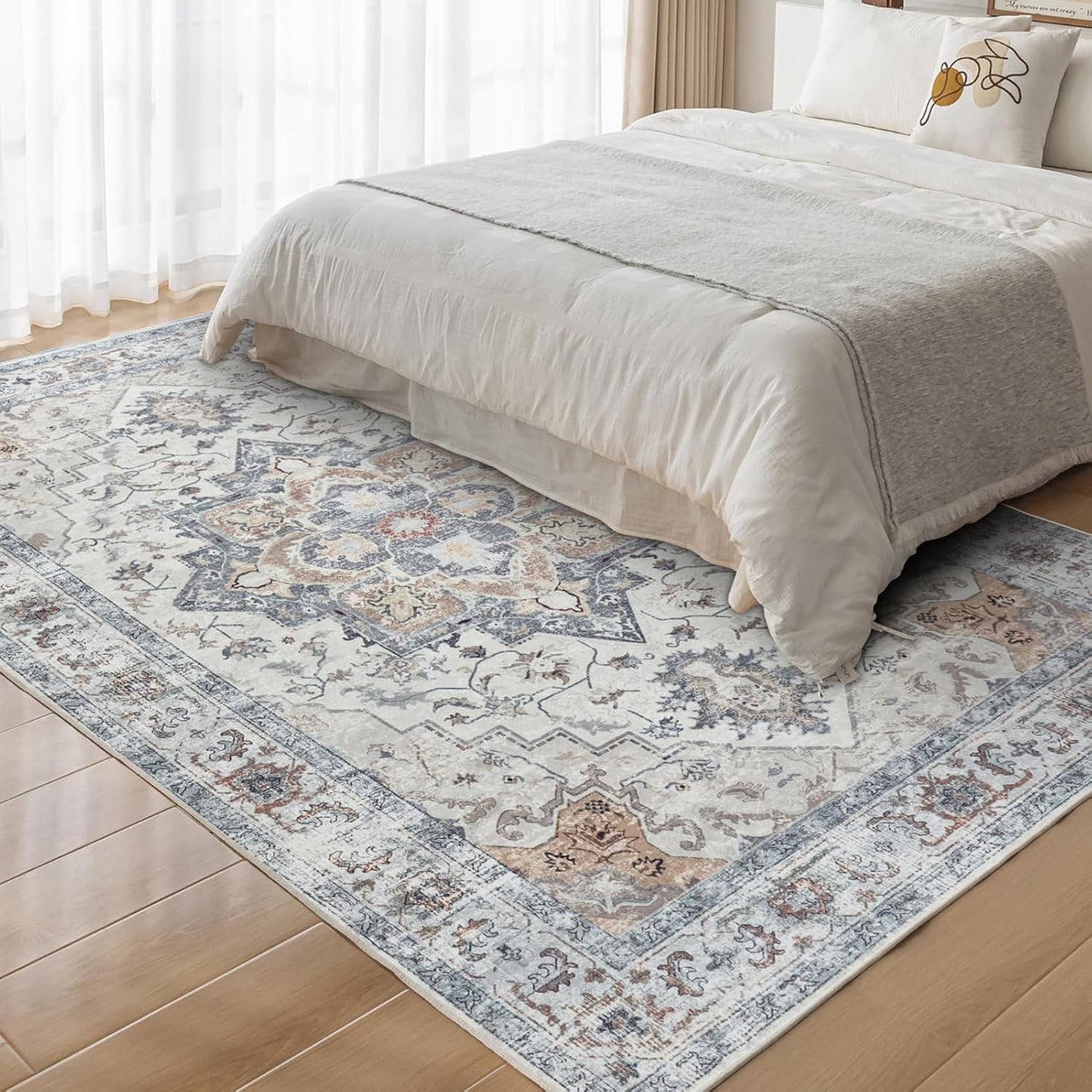 CHOSHOME Wasbare vloerkleden voor woonkamer, vloerkleden voor slaapkamer, laagpolig tapijt, antislip tapijt, traditioneel zacht oosters tapijt voor keuken, eetkamer, 200 x 290 cm, taupe bruin faux