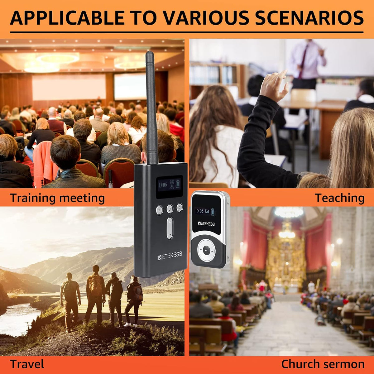 Retekess T130S Geüpgraded Tourgidssysteem, 49 Kanalen Draagbaar Draadloos Audiosysteem, 100 m Taalinterpretatiesysteem Voor Toerisme, Fabriek, Conferentie, Kerk, Universiteit, Training