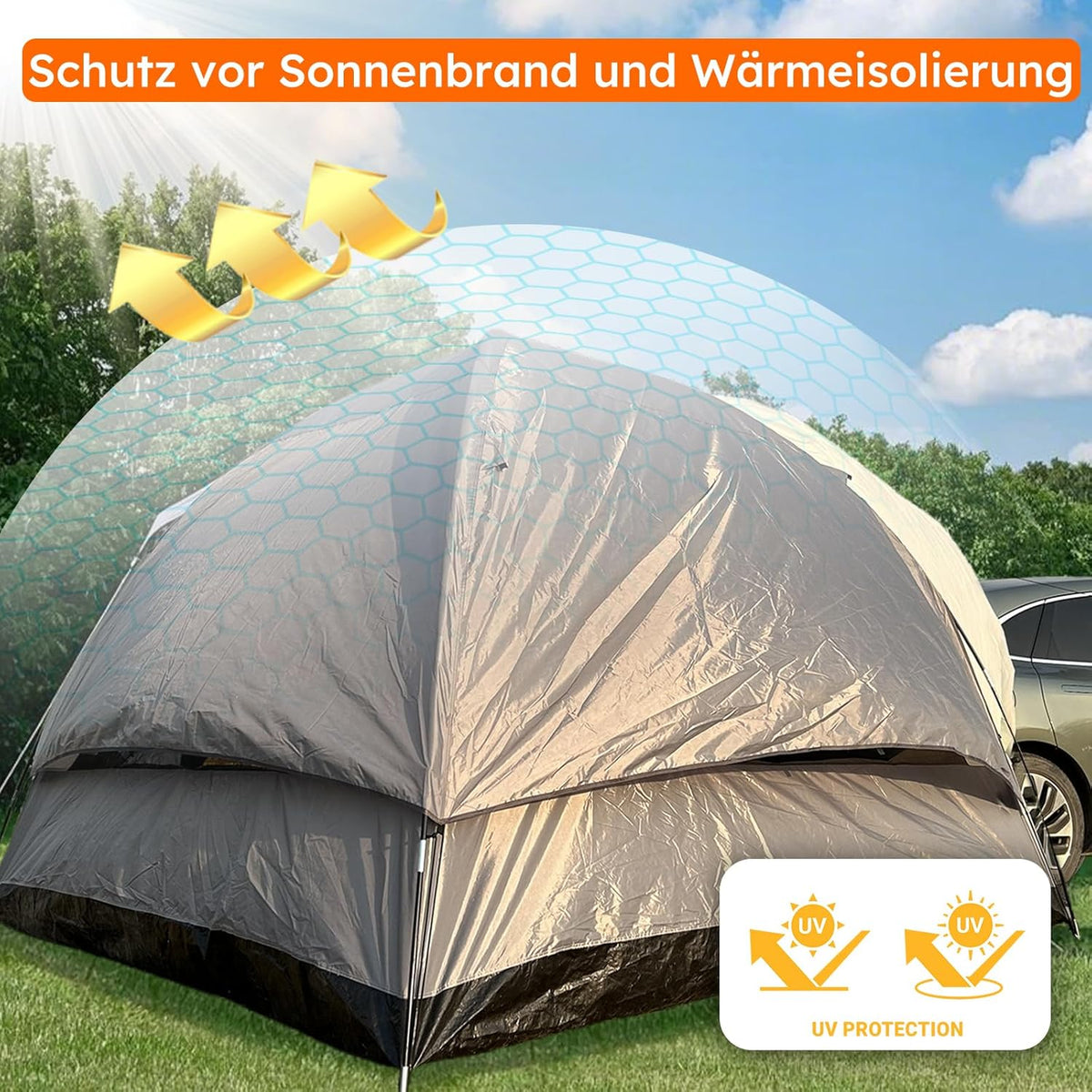 6-Persoons Auto Tent met Waterdicht Dak, Grote Autotent Voor SUV 300x300x220 cm, met 3000 mm waterkolom. Polyester Achtertent Voertuig, Perfect Voor Kamperen/Autoreizen/Festivals.