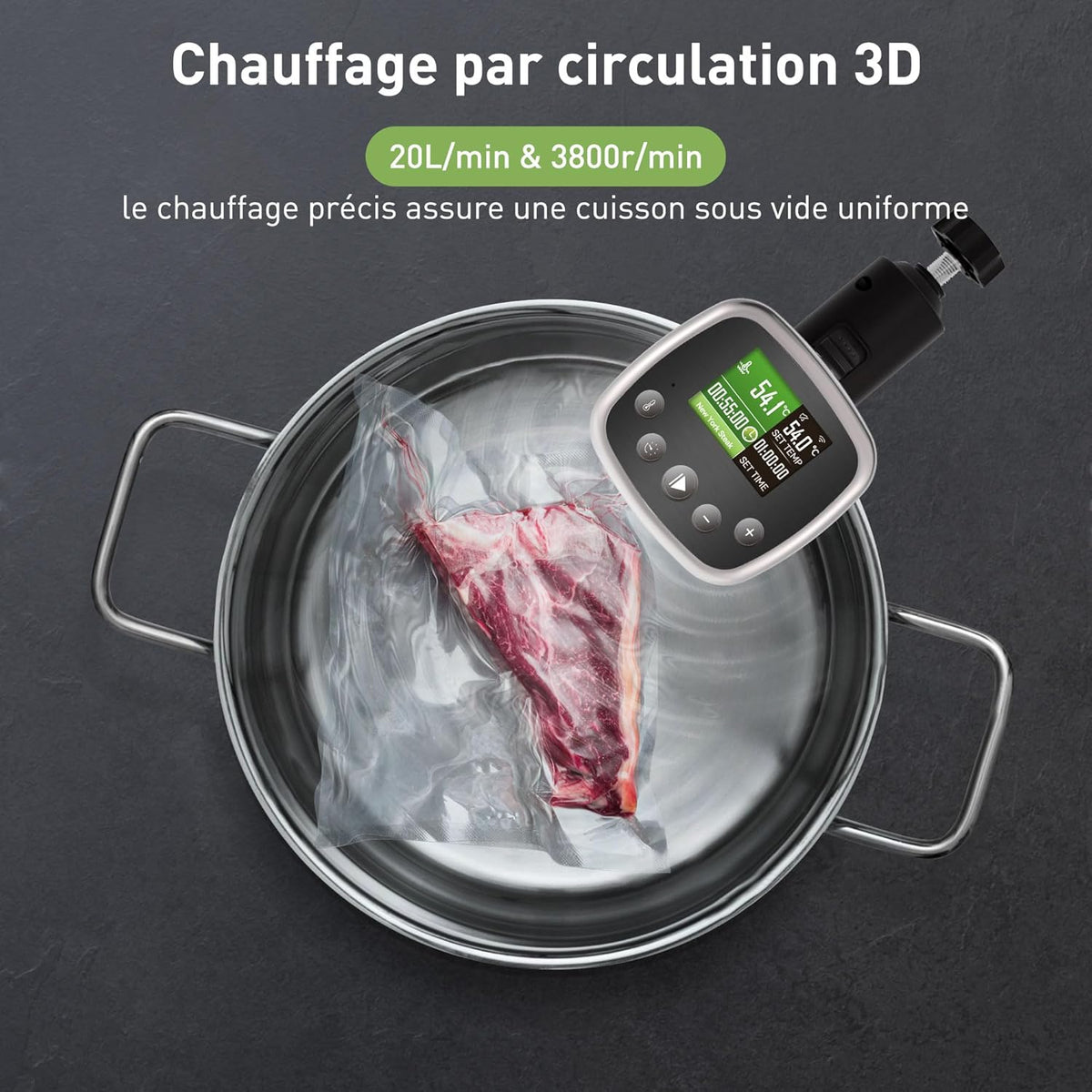 KitchenBoss Warmtedompelaar Vacuüm Koken: Wifi Thermo Diver 1100W APP Controle Vacuüm Cooker Cooker voor Nauwkeurige Temperatuurregeling TFT-display