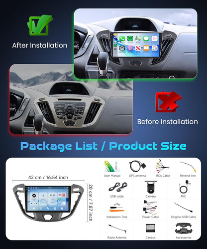 4G+128G Android Autoradio voor Ford Transit Custom Tourneo 2013-2018 (Met scherm) 9'' In-Cell Screen met Carplay Draadloze Android Auto Mirror Link GPS Navi Bluetooth WiFi/FM/RDS/EQ/USB SWC