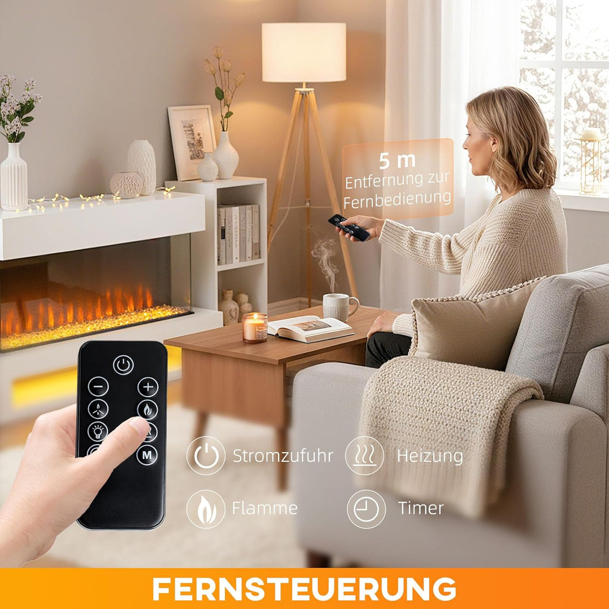 Elektrische Haard – Open Haard – Wandhaard – Sfeerverwarming – Decoratieve Haard – 2000W Vermogen – 11 Vlamkleuren & 10 Kristalopties